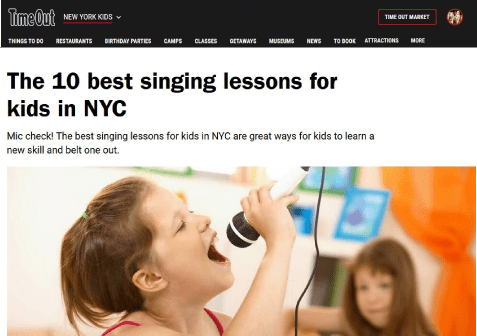Voice Academy NYC VOTED the #1 Kids Vocal school by Time Out Magazine New York